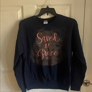 Jerzees Dark Blue Sweatshirt with Pink Script